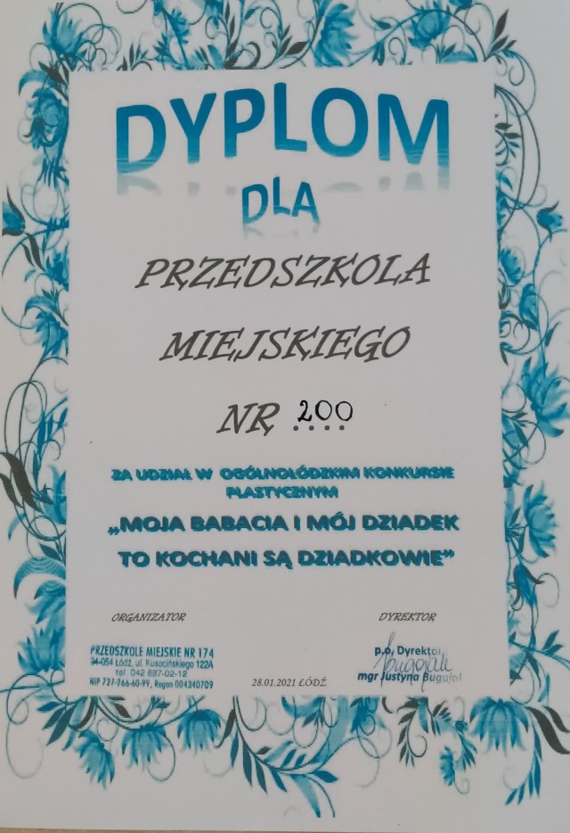 Zdjęcie dyplomu z okazji Dnia Babci i Dziadka dla PM200