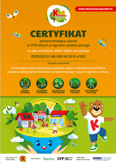 certyfikat projektu Kubusiowi przyjaciele natury